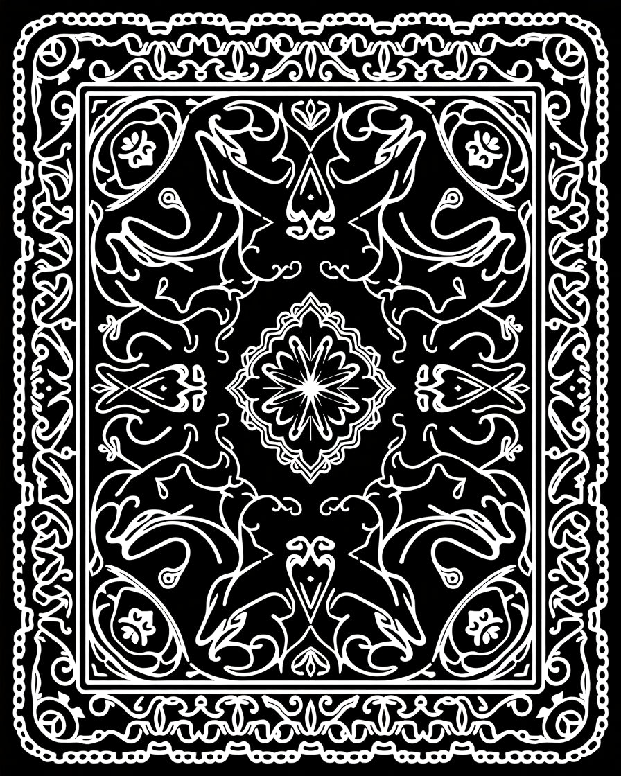 Ornate Scrollwork Geometric Pattern Rug