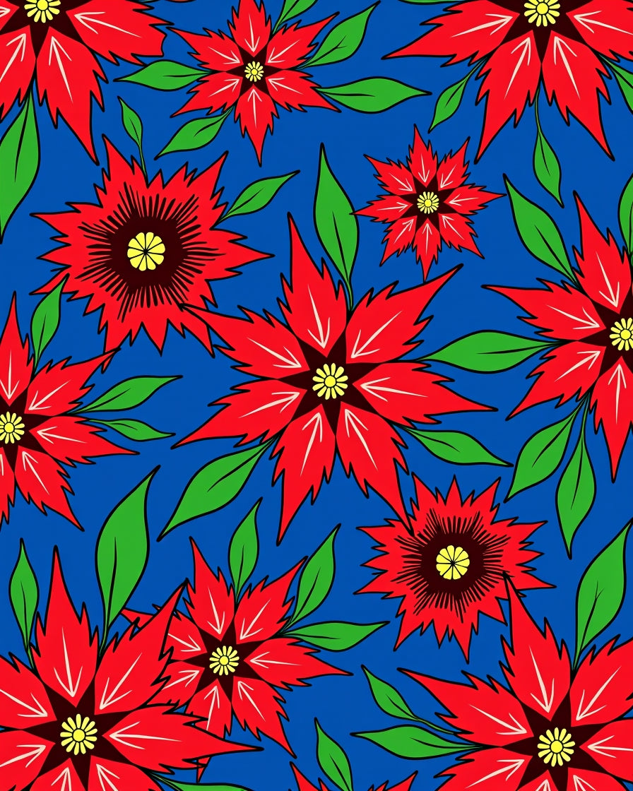 Bold Red Poinsettia Floral Rug