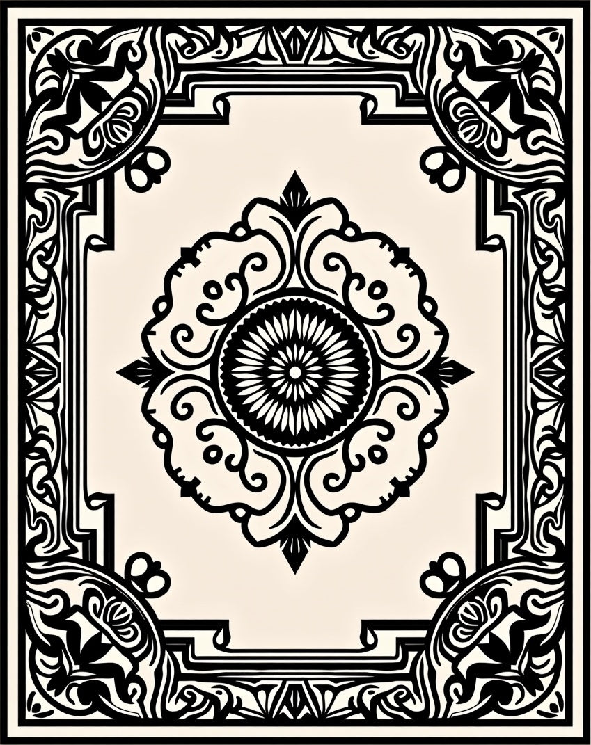 Elegant Black Cream Medallion Rug