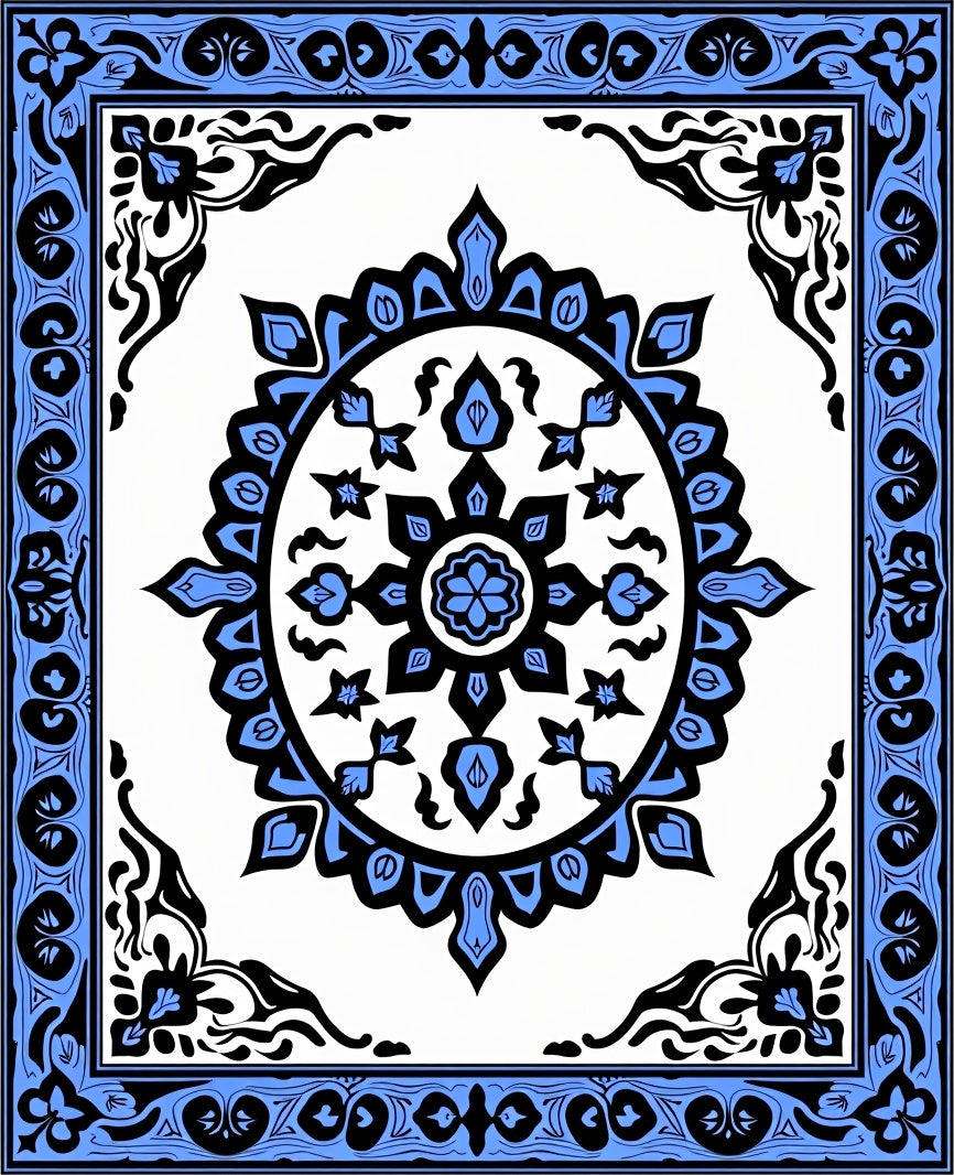 Azure Black Medallion Border Rug