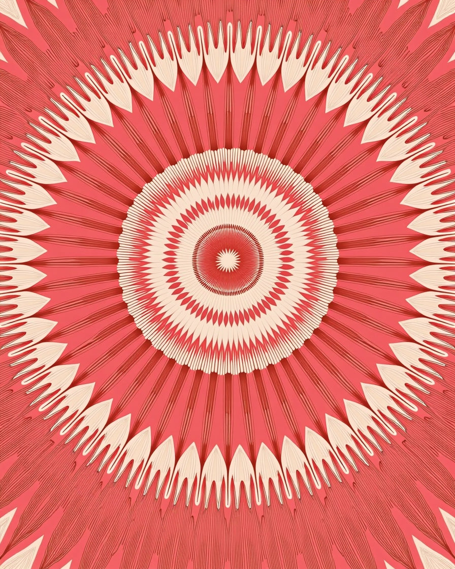 Radiant Coral Sunburst Pattern Rug