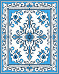 Classic Blue Floral Scroll Pattern Rug