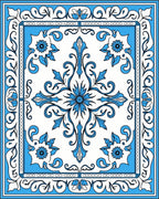 Classic Blue Floral Scroll Pattern Rug
