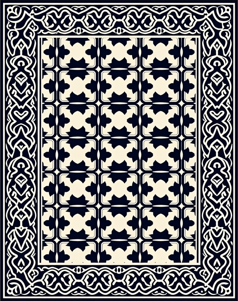 Classic Interlocking Tile Border Pattern Rug