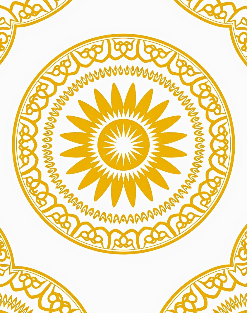 Golden Yellow Sunburst Mandala Pattern Rug