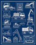 Construction Equipment Blueprint Art Rug