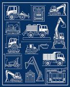Construction Equipment Blueprint Art Rug