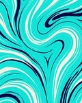 Aqua Cream Navy Swirl Design Rug