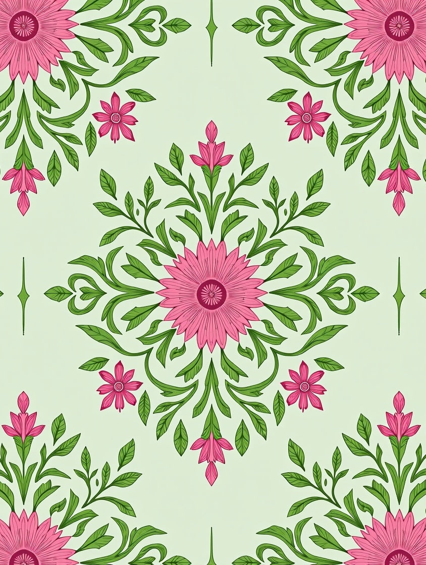 Pink Floral Garden Pattern Rug