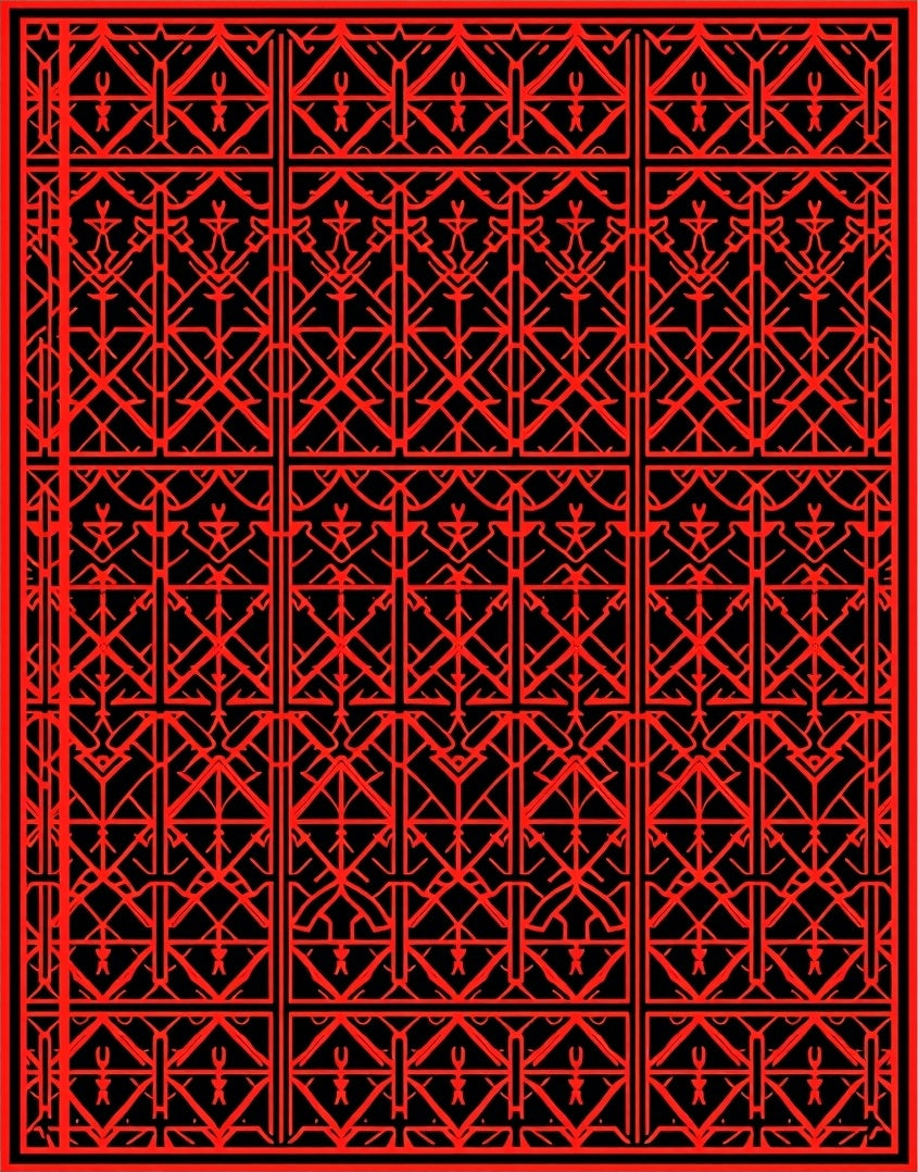 Geometric Red Black Art Deco Pattern Rug