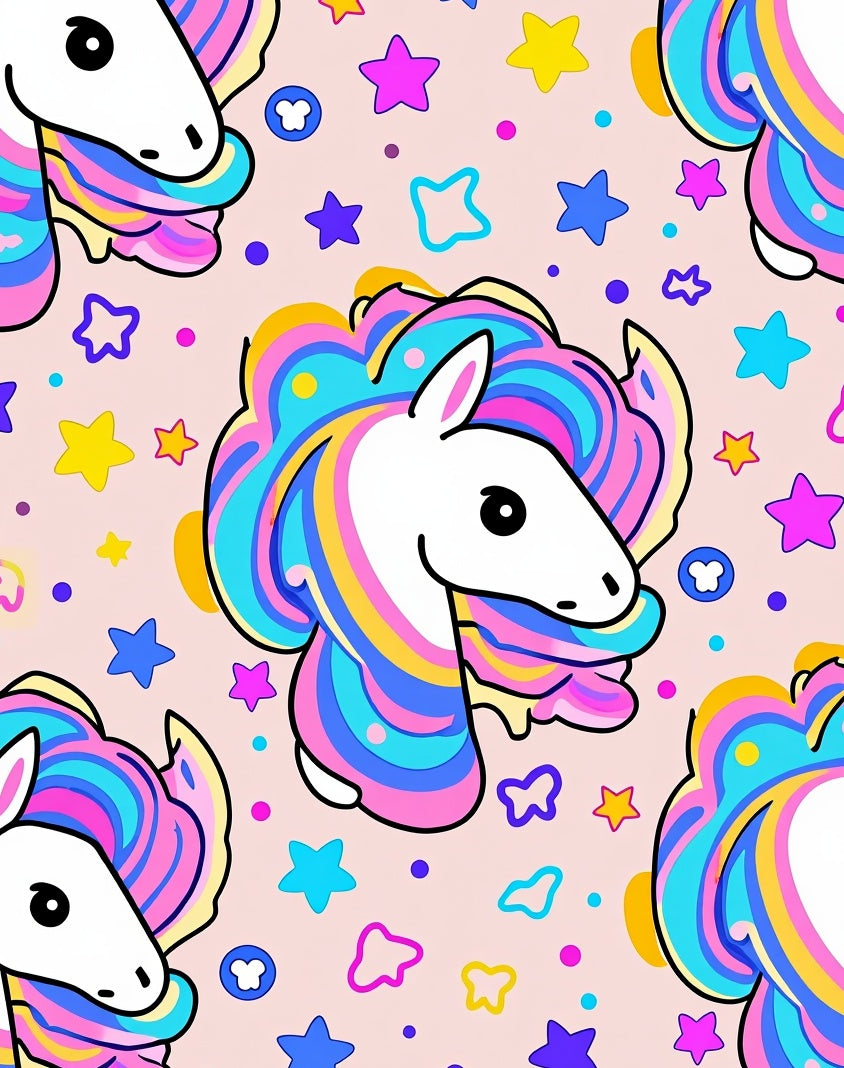 Playful Unicorn Rainbow Stars Pattern Rug