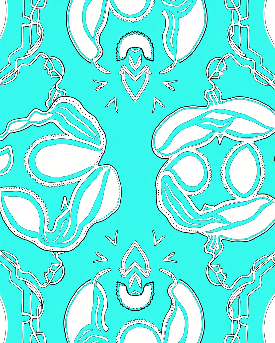 Abstract Aqua White Flowing Organic Pattern Rug