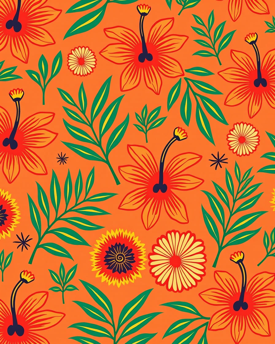 Vibrant Tropical Floral Pattern Rug