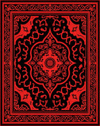 Ornate Red Black Floral Motif Rug