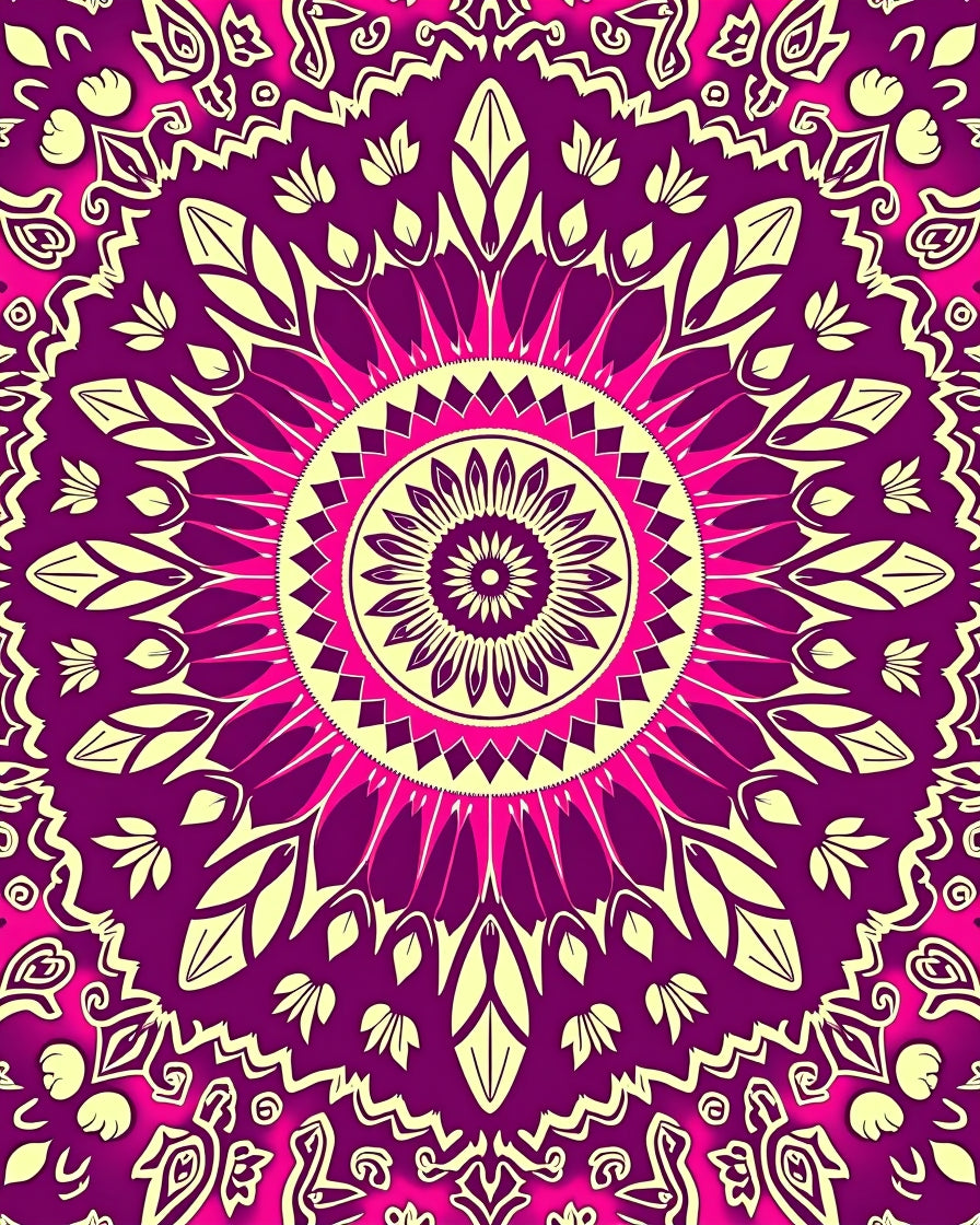 Vibrant Magenta Yellow Mandala Floral Rug