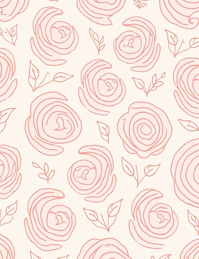 Delicate Rose Blooms Line Art Rug
