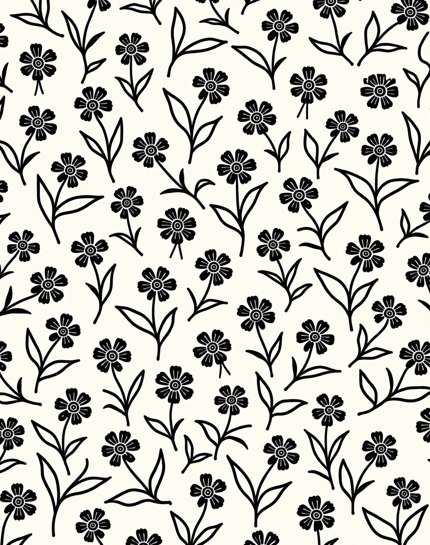 Simple Floral Botanical Line Art Rug