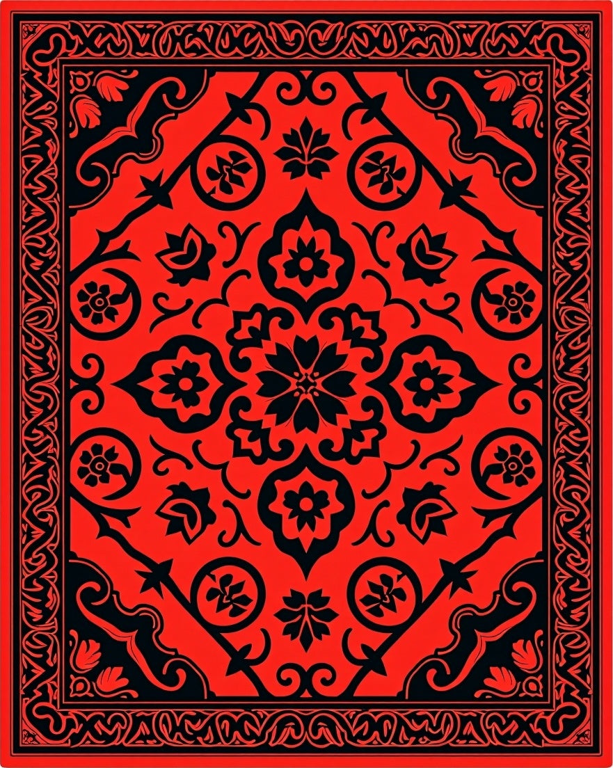Bold Red Floral Ornate Pattern Rug