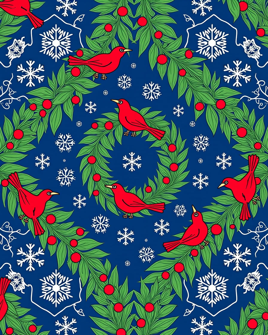 Red Cardinal Snowy Winter Wreath Rug
