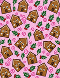 Pink Gingerbread Houses Holly Berries Swirls Rug