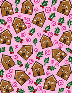 Pink Gingerbread Houses Holly Berries Swirls Rug