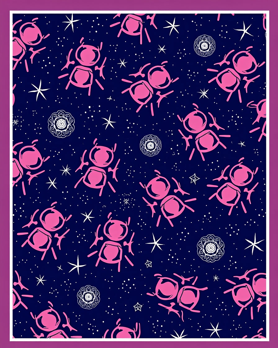 Pink Insect Cosmic Midnight Stars Rug