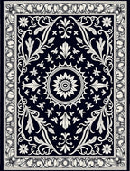 Classic Black White Floral Pattern Rug