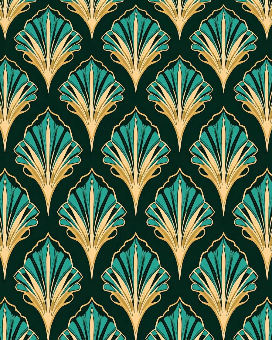 Art Deco Teal Fan Pattern Rug