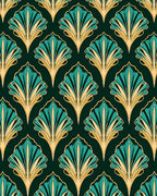 Art Deco Teal Fan Pattern Rug