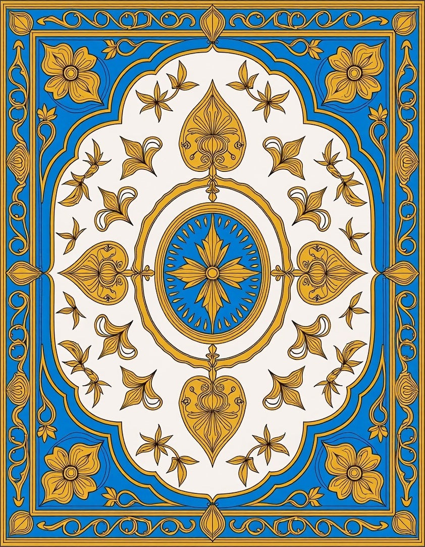 Royal Blue Geometric Floral Medallion Design Rug