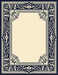 Ornate Navy Floral Border Design Rug