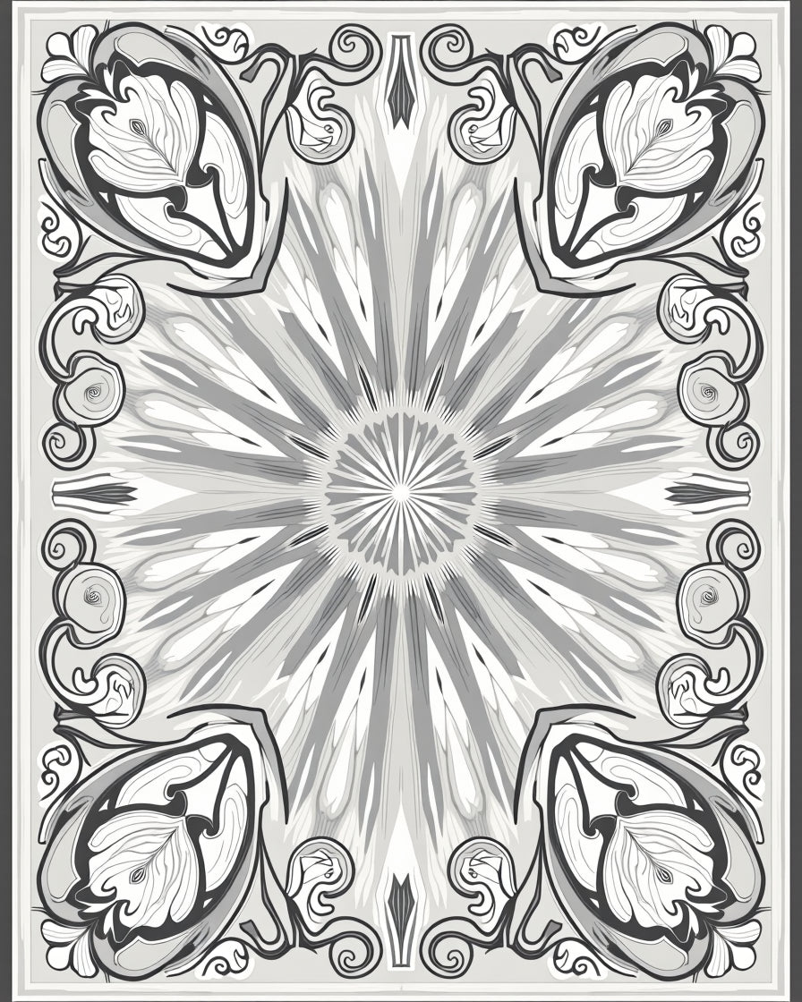 Symmetrical Floral Art Nouveau Style Rug