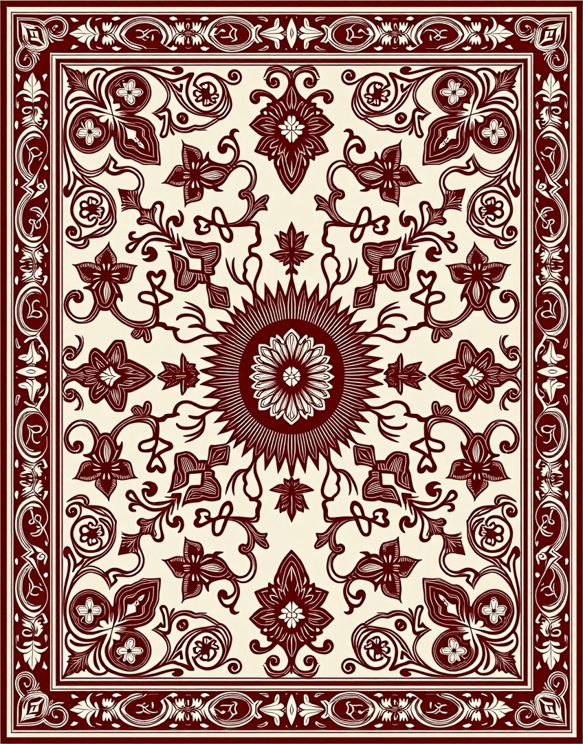 Intricate Floral Bordered Medallion Design Rug