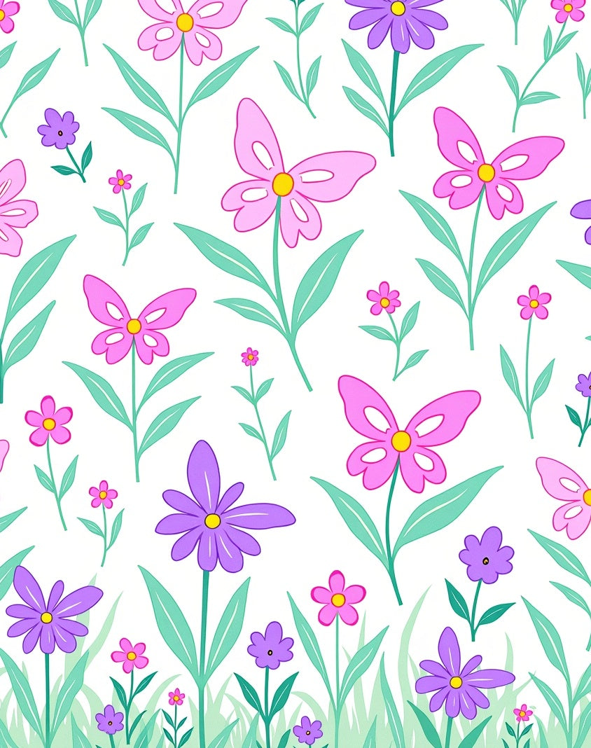 Whimsical Flowers and Butterflies Pattern Rug