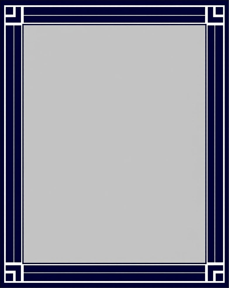 Classic Navy White Geometric Frame Design Rug