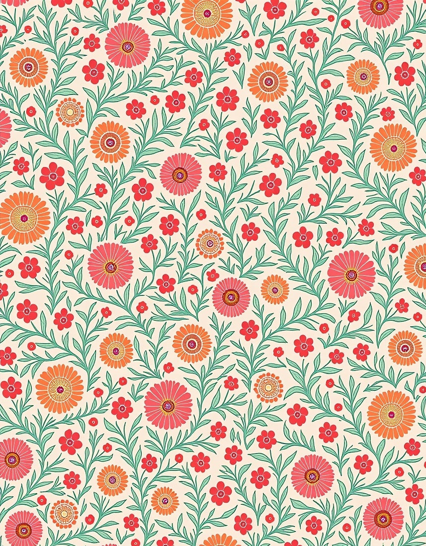 Coral Pink Orange Floral Vine Pattern Rug