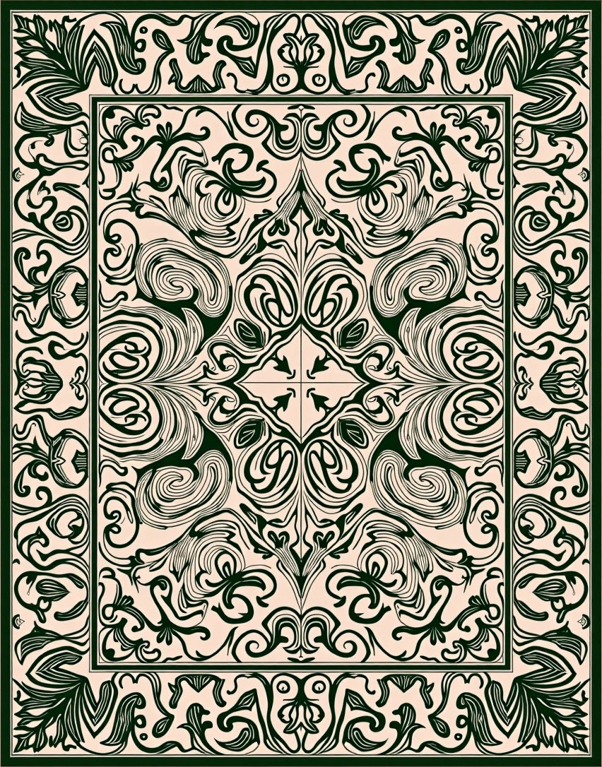 Elegant Dark Green Floral Arabesque Design Rug