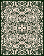 Elegant Dark Green Floral Arabesque Design Rug