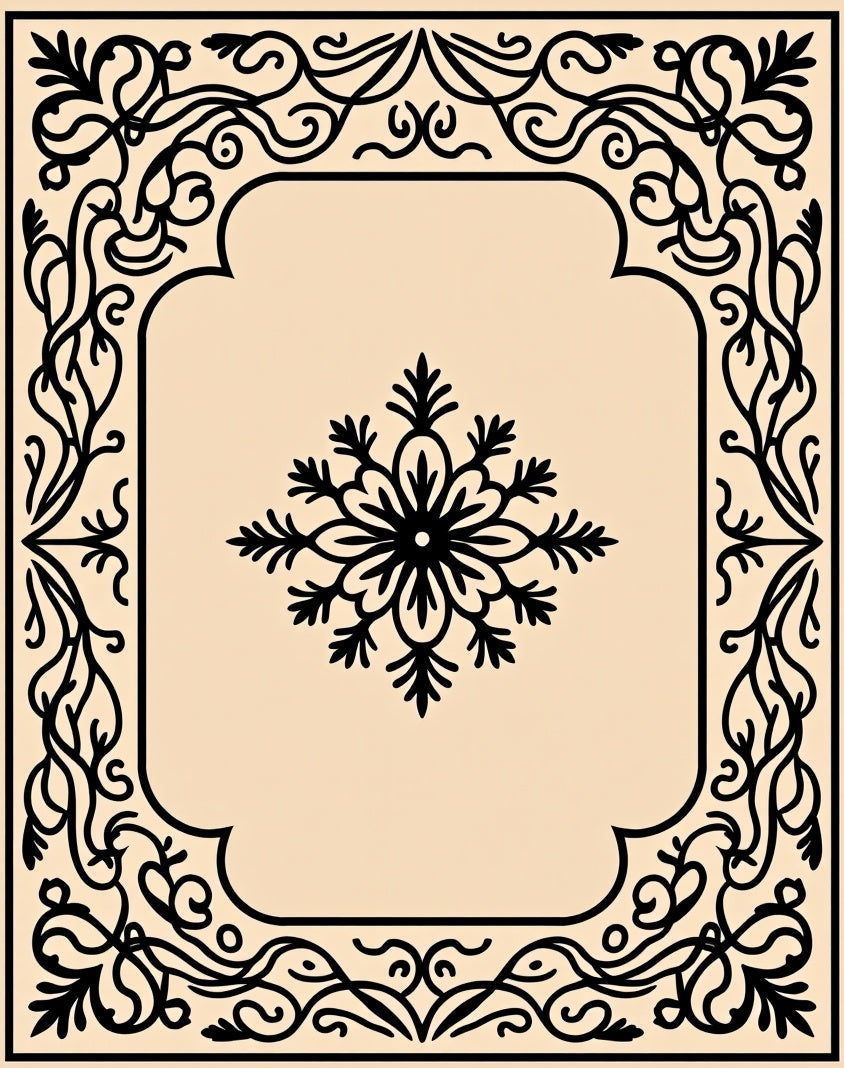 Ornate Floral Scrollwork and Snowflake Motif Rug