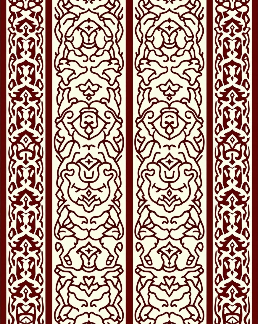 Burgundy Cream Ornate Stripe Design Rug