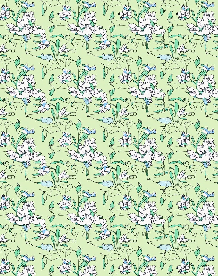 Delicate Floral Sketch with Light Green Background Rug