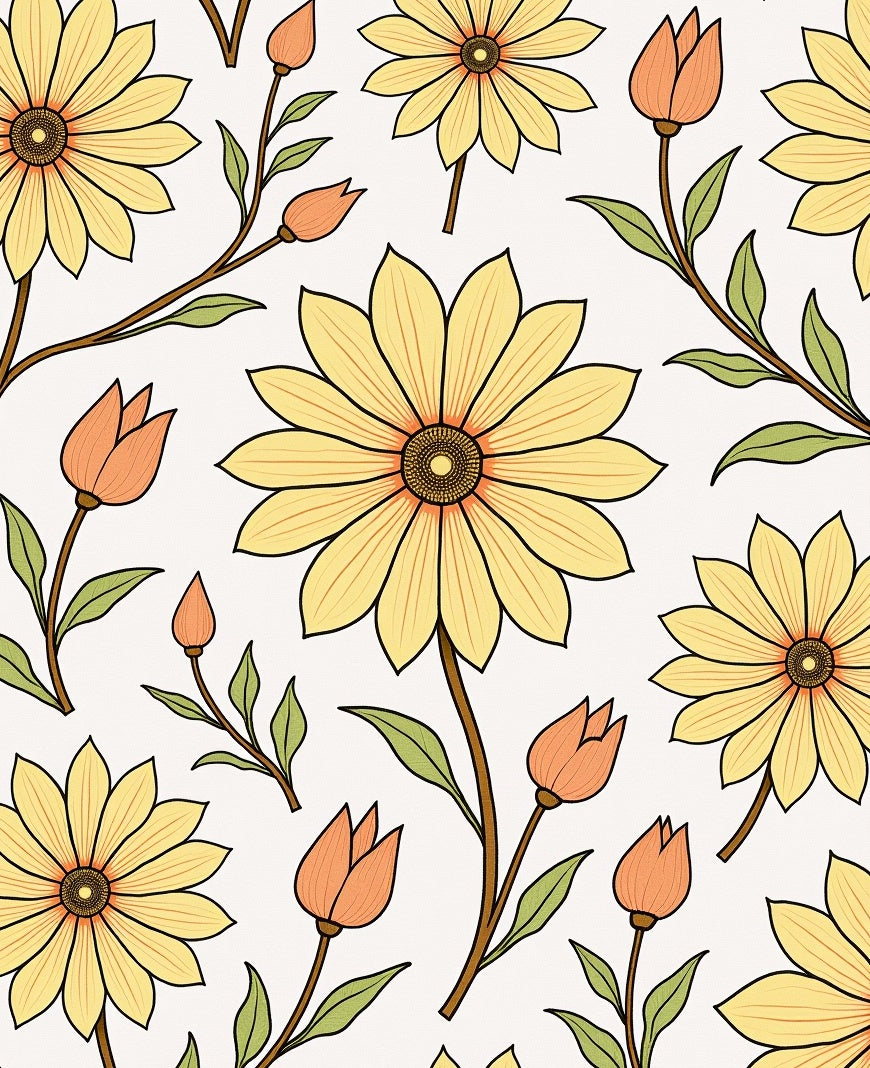 Yellow Daisy Floral Pattern Design Rug