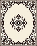 Ornate Black Floral Scroll Border Rug
