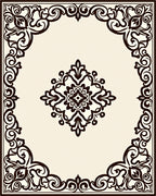 Ornate Black Floral Scroll Border Rug