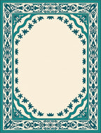 Teal Floral Bordered Classic Design Rug