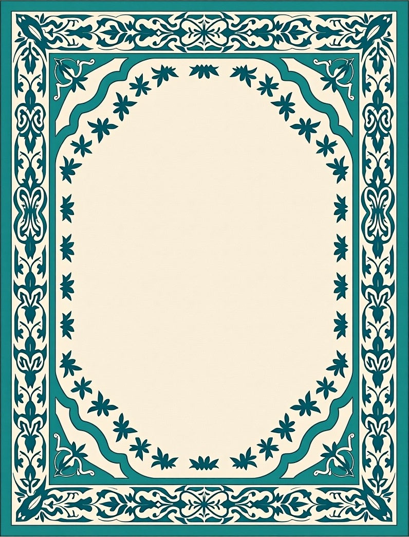 Teal Floral Bordered Classic Design Rug