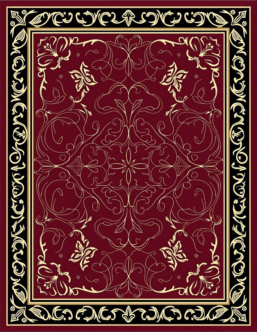 Elegant Floral Motif Burgundy Rug