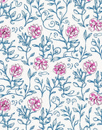 Floral Sketch Blue Pink Pattern Design Rug