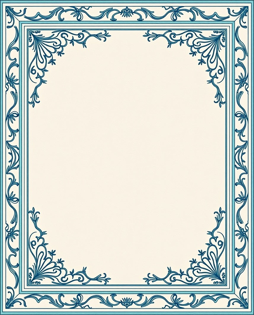 Classic Teal Vine Scroll Border Design Rug