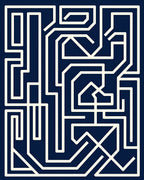 Navy White Geometric Maze Lines Rug